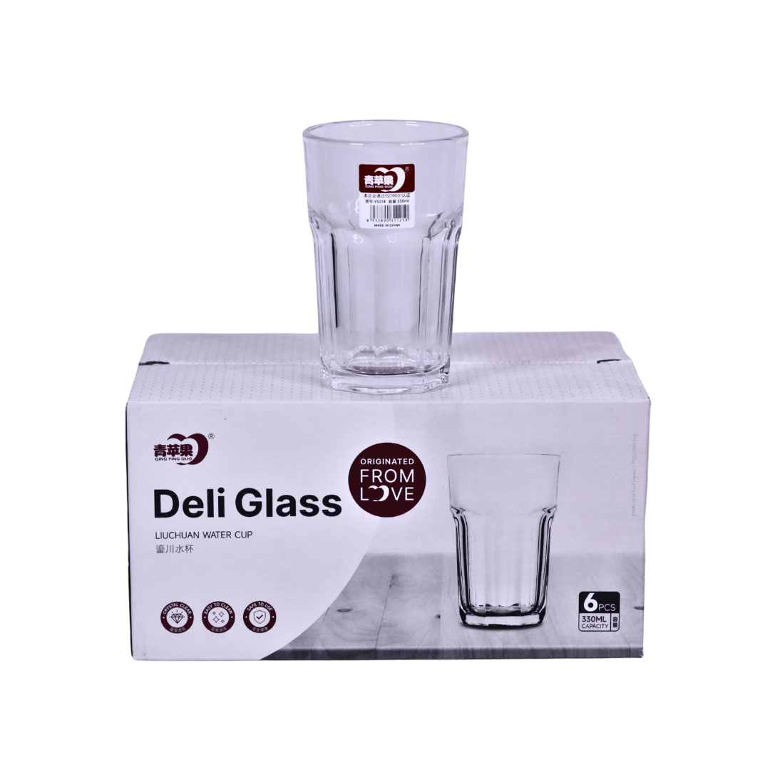 طقم كاسات ماء زجاجية – DELI GLASS – 6 قطع (350 مل)
