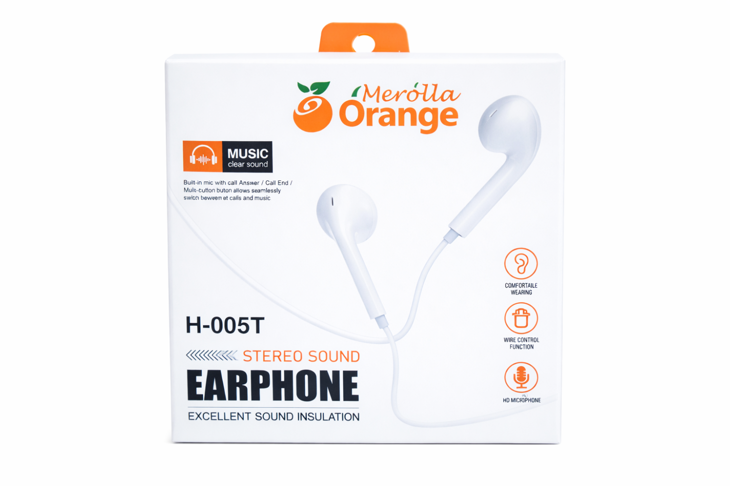 سماعة أذن سلكية ضغط Type-C من Merolla Orange مع مايكروفون