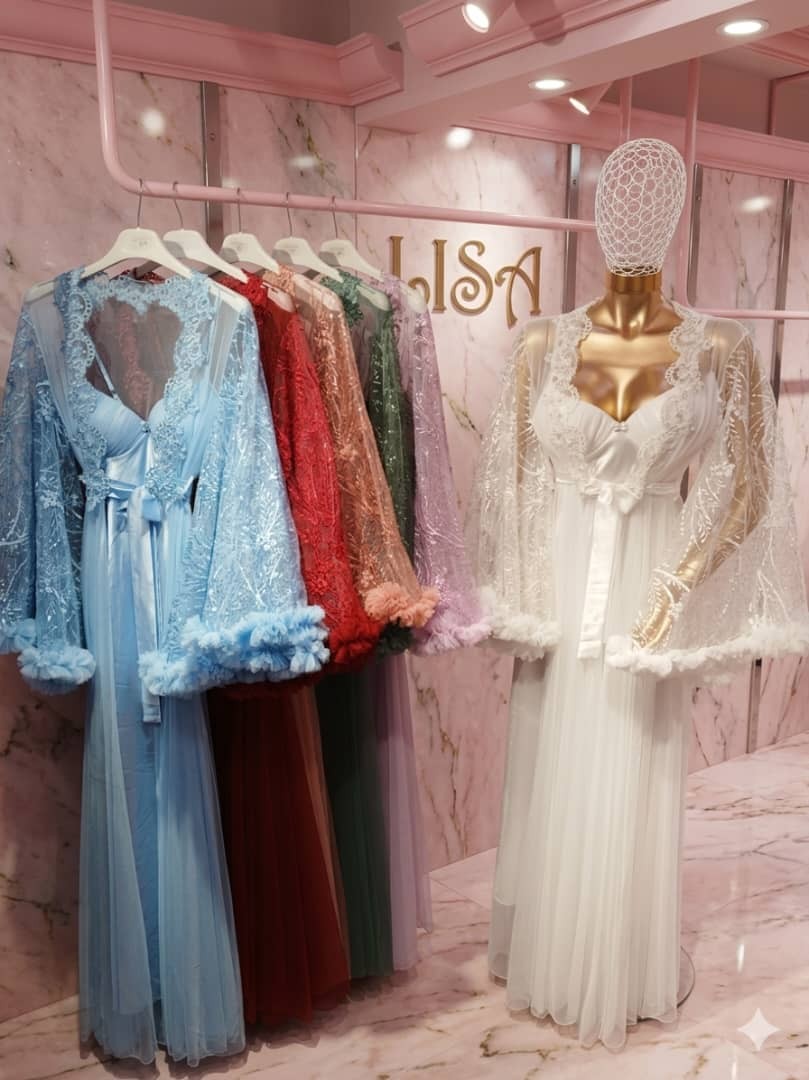 صباحية عروس طويلة بتطريز يدوي وكم دبل كلوش